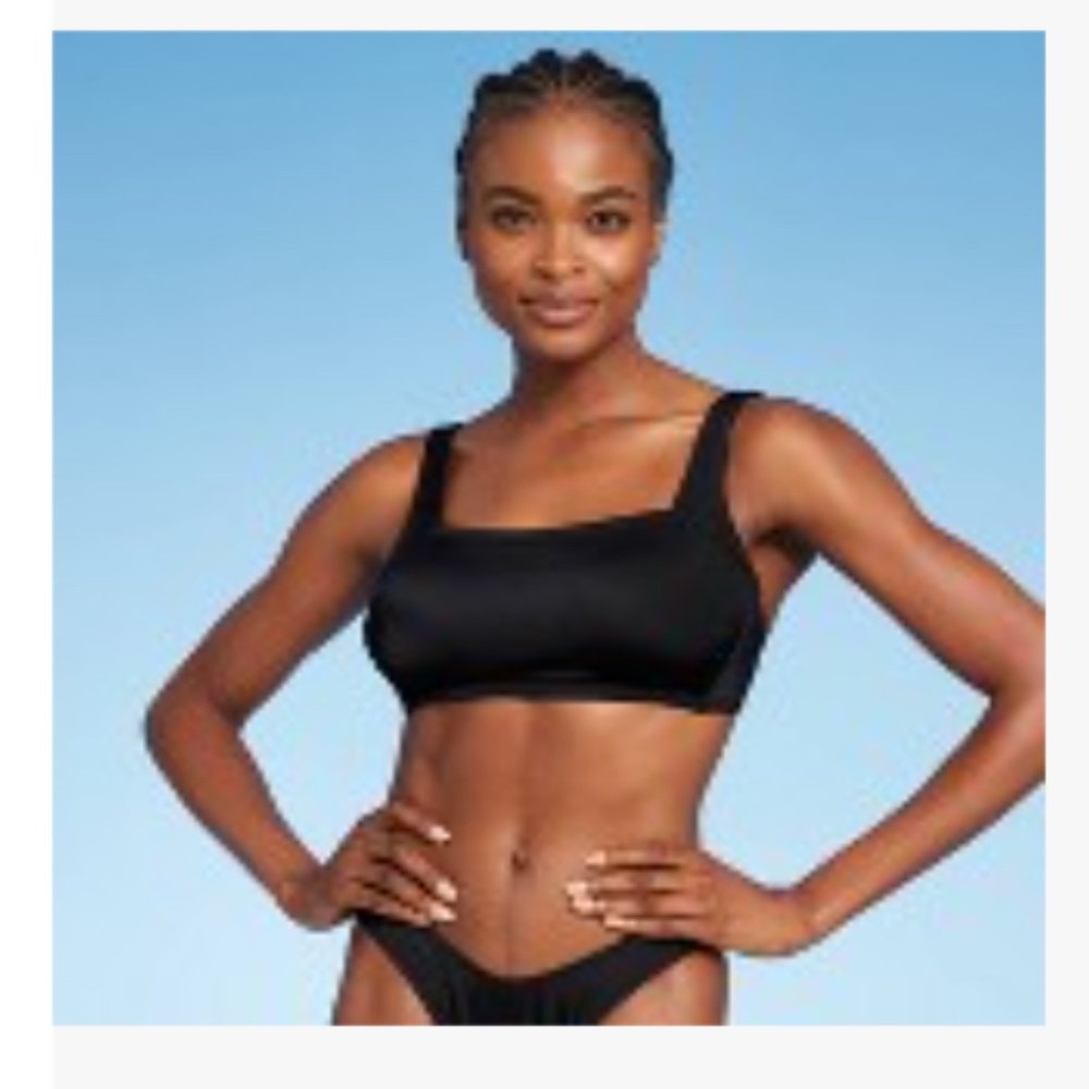 Juniors' Ribbed Square Neck Bralette Bikini Top - Xhilaration™ Black D/DD Cup